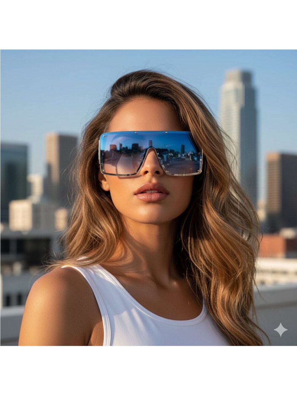 Oversized Blue Gradient Shield Sunglasses